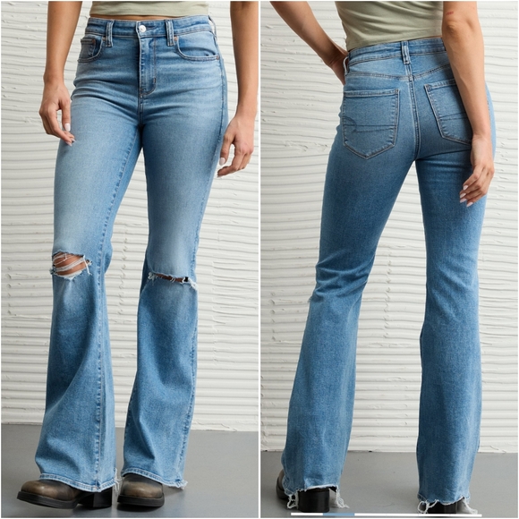 American Eagle Outfitters Denim - NEW American Eagle Super High Rise Flare Jeans Sz 14 Light Vintage Wash NWT